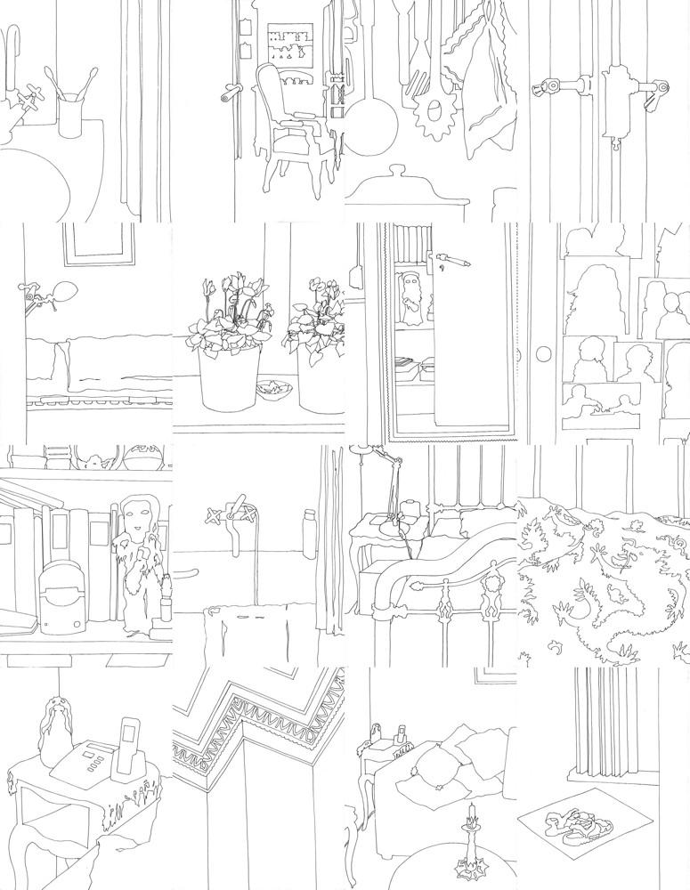 Eva Früh, Künstlerin: mutterseelenallein, installation, auswahl aus 130 zeichnungen